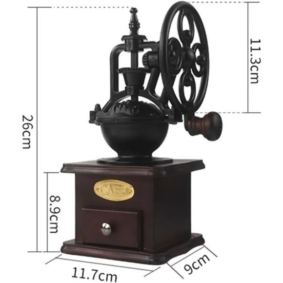 Manual Coffee Grinder Antique CastIron Hand Crank Coffee Mill With Grind Setting - Picture 4 of 6